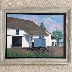 Signed Original Painting “Farmyard” by Ruth A Tennant Cape Cod Primitive Folkart